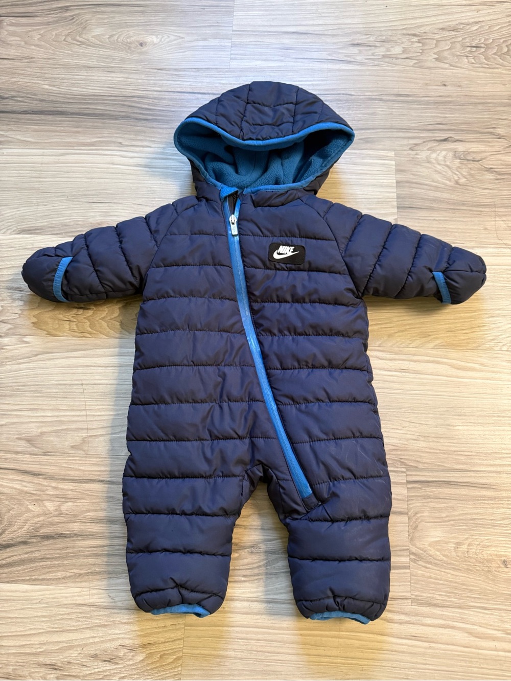 Nike Infant Quilted Puffer Snowsuit Pramsuit Navy/Bright Blue Size 3/6 Months